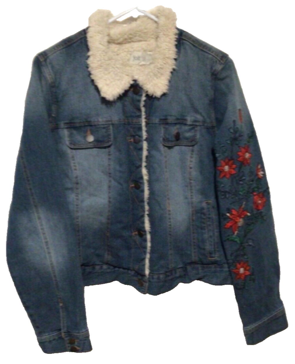 JOLT Denim Blue Jean Jacket Size L – Floral Embroidered Western Boho Style